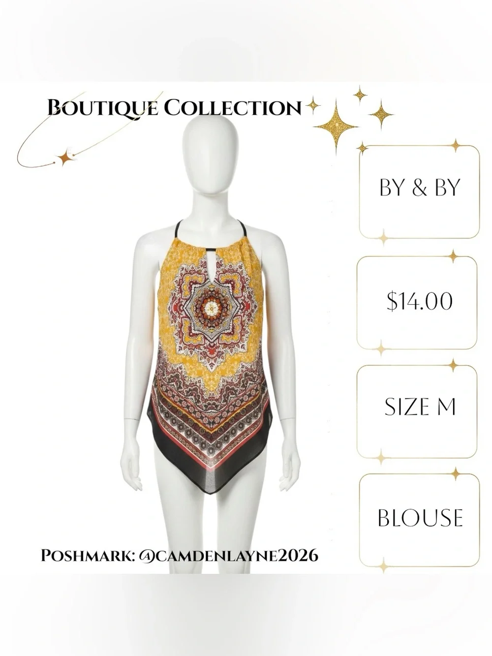by & by Yellow Printed Halter-Style Scarf Hem Camisole - Picture 4 of 7